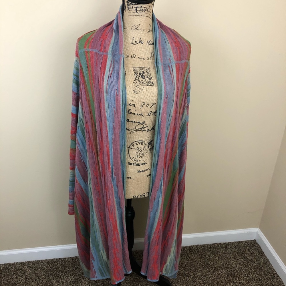 Sundance Catalog Striped Draped Front Open Cardigan Sweater Size Medium